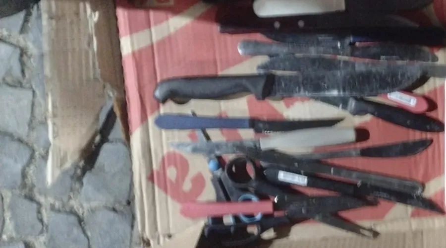 Entre os objetos cortantes, estavam facas e tesouras