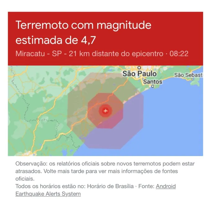 Alerta do Google para os moradores das regiões afetadas
