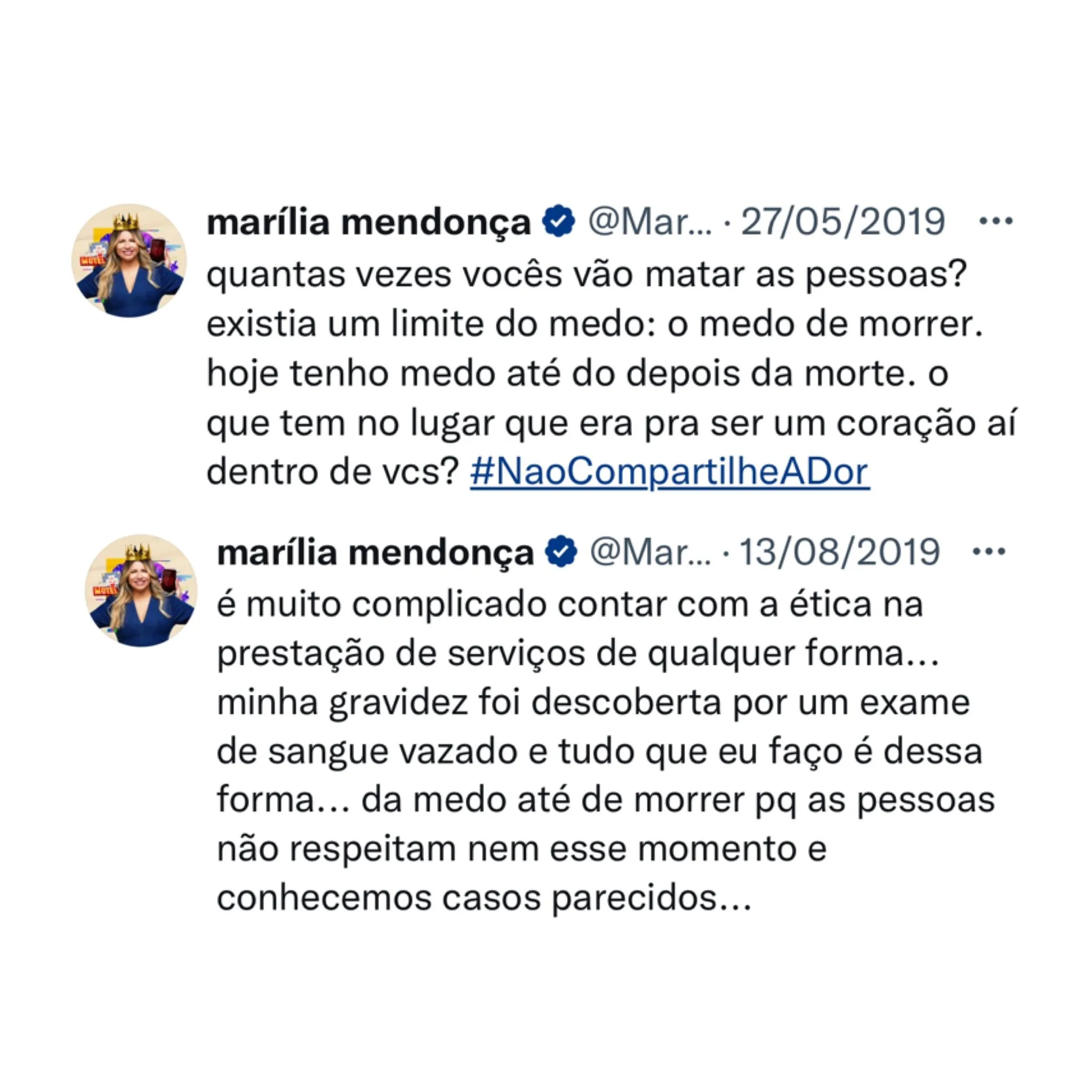 Tweets da cantora em 2019