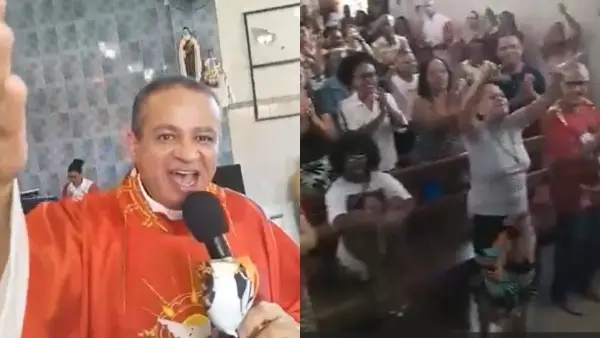 O padre Atanael puxou um coral com todo o público da igreja