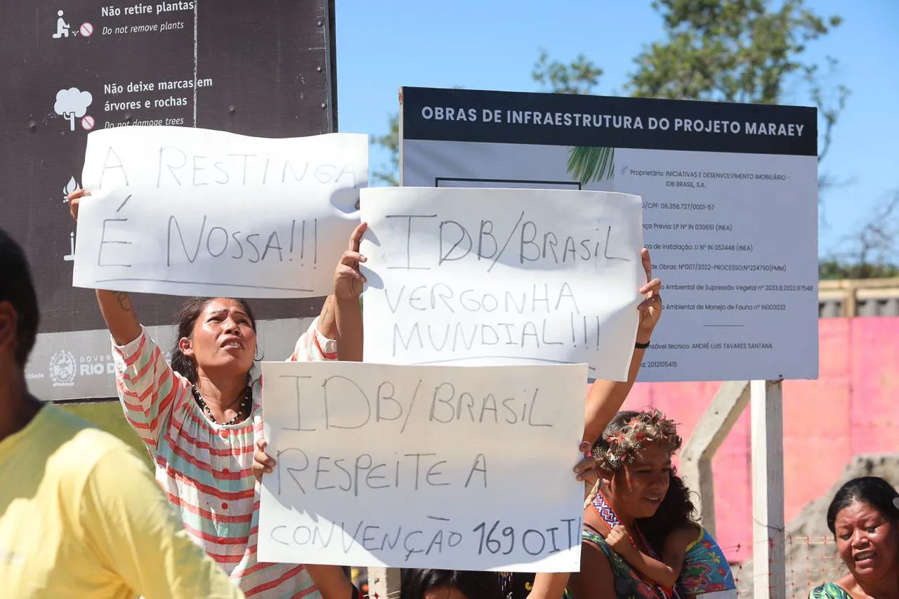 Protesto dos indígenas em Maricá ocorrido no mês de abril