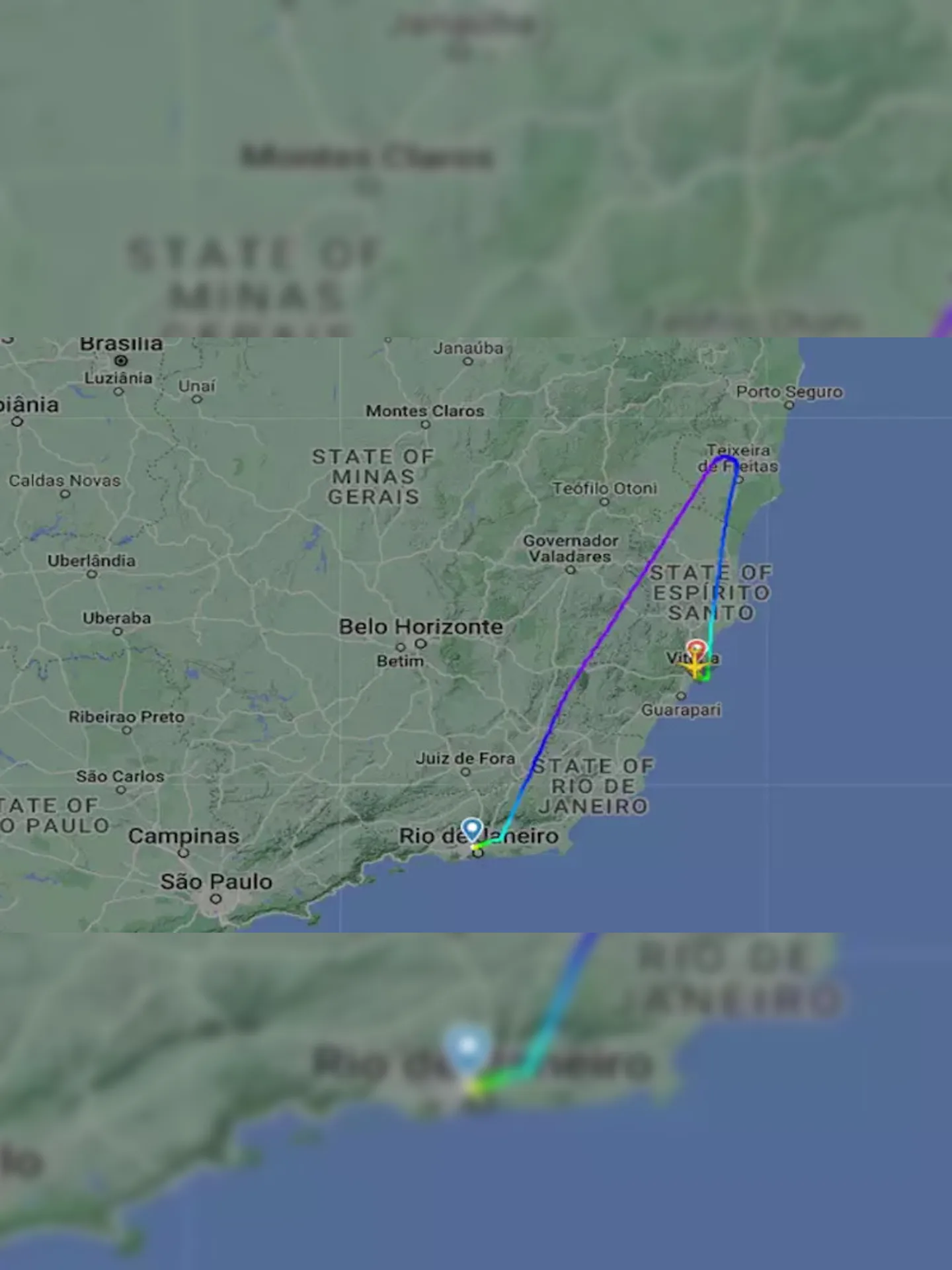Avião sobrevoava o estado da Bahia quando precisou desviar a rota e pousar em Vitória