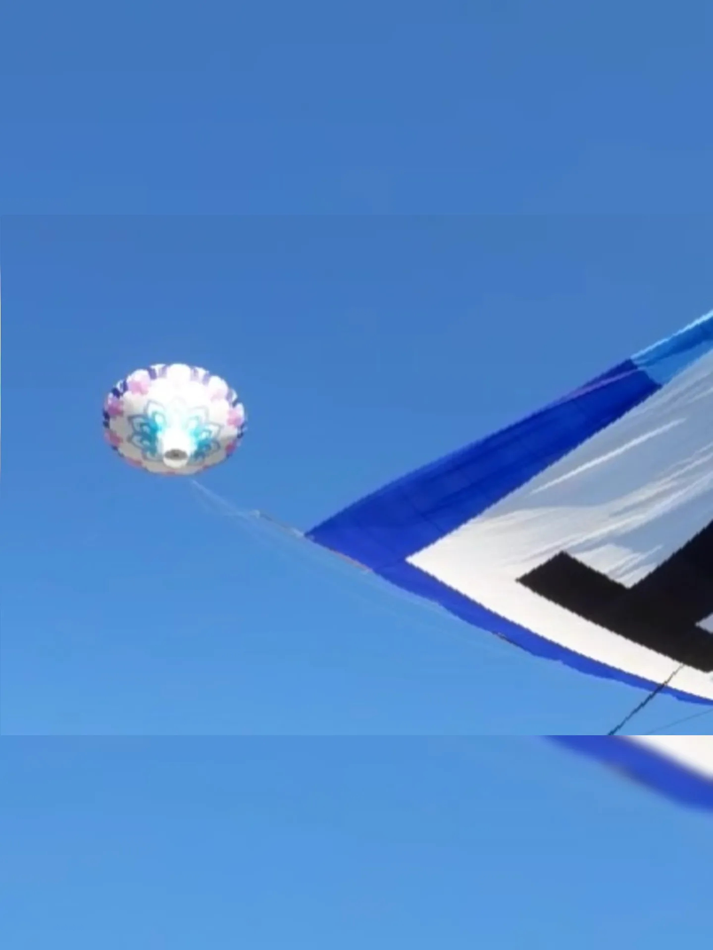 A bandeira do balão ficou sobre a fiação elétrica