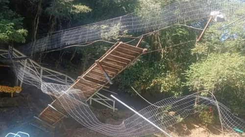 Cabo de sustentação rompeu e passarela caiu com pessoas que faziam a travessia