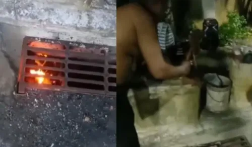 Amigos se divertem com churrasco na rua