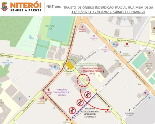 No mapa, é possível checar as alterações de acesso e pontos de ônibus