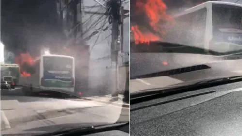 Coletivo pegando fogo na avenida Brigadeiro Lima e Silva