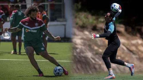 Marcelo (à esquerda) e o goleiro Gatito, do Botafogo, durante treinos das duas equipes