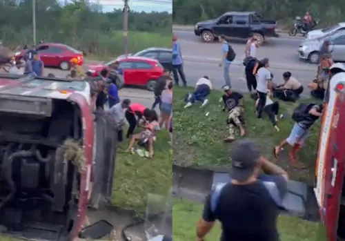 Ônibus tombou enquanto seguia sentido Barra da Tijuca