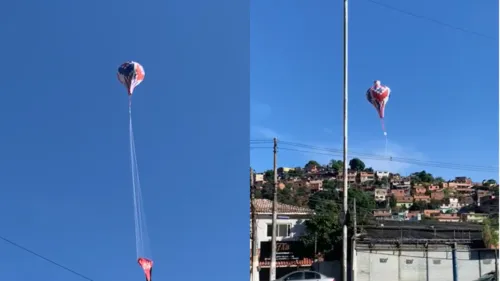 Nas imagens é possível ver que o objeto caiu em cima do telhado de algumas casas