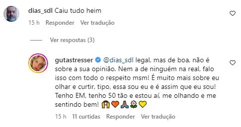 Guta rebateu à crítica de homem