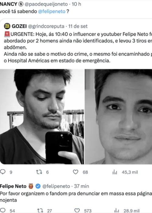 Felipe Neto foi citado por uma página de fã e pediu para que seu fã-clube se unisse para denunciar a página