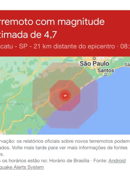 Alerta do Google para os moradores das regiões afetadas