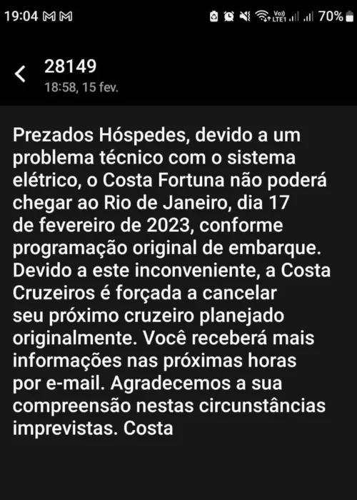 Imagem ilustrativa da imagem Família vive frustração ao ter cruzeiro cancelado dois dias antes