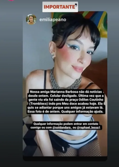 Mulher ia para outro bloco quando desapareceu