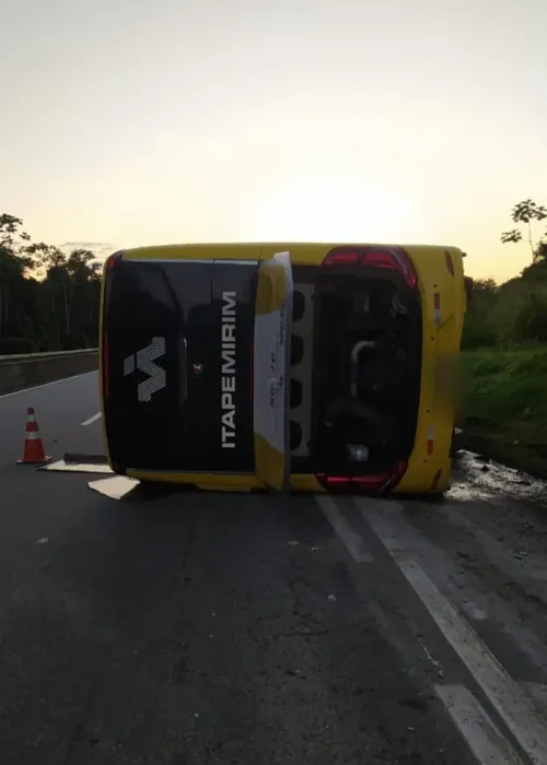 A via precisou ser parcialmente interditada para a remoção do veículo que ficou tombado na pista