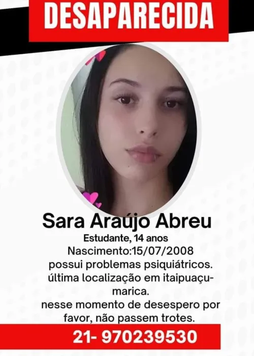 O cartaz do desaparecimento da jovem está sendo divulgado nas redes sociais