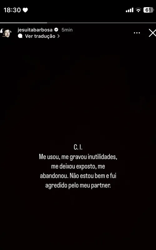 Ator expõe ter sido agredido