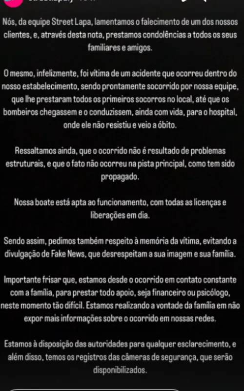 Boate se posicionou nas redes sociais