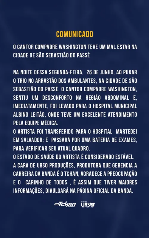 A equipe do cantor publicou uma nota tranquilizando os fás