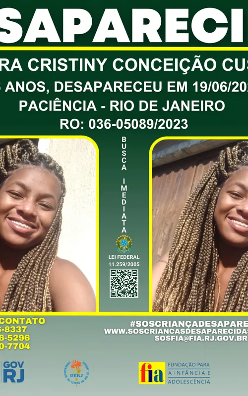 Programa SOS Criança Desaparecida da Fundação para Infância e Adolescência (FIA) fez um cartaz