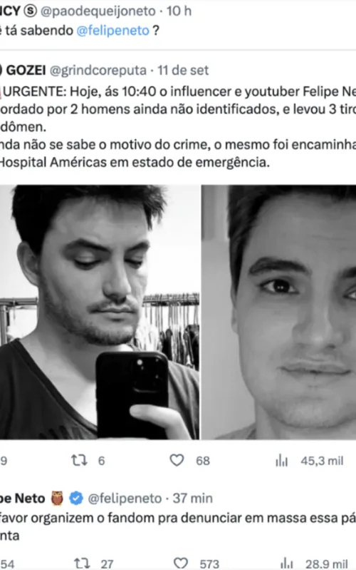 Felipe Neto foi citado por uma página de fã e pediu para que seu fã-clube se unisse para denunciar a página