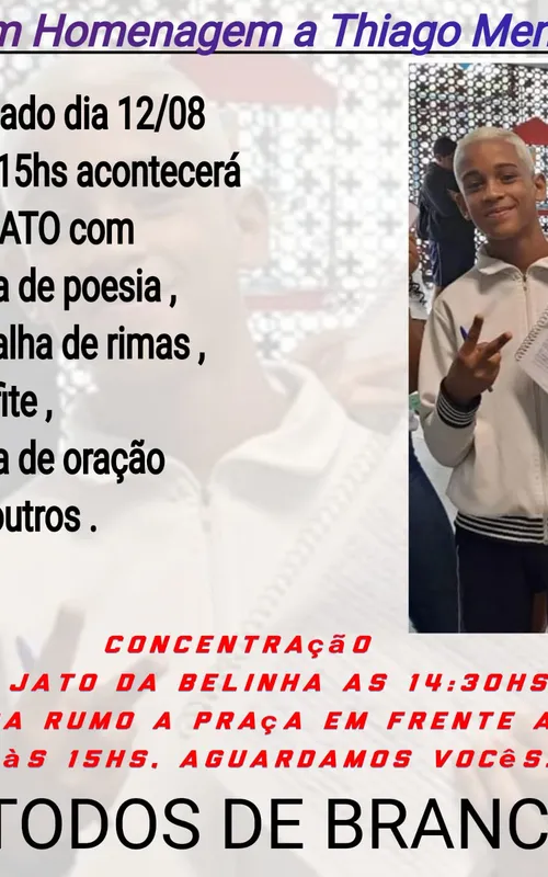 Moradores farão evento em homenagem ao adolescente