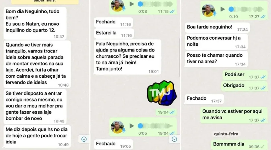Mensagem entre o produtor Bruno de Souza e o dono do hostel José Silva