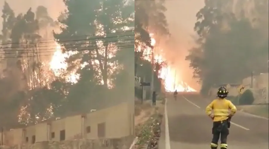 O Corpo de Bombeiros tentam controlar os incêndios florestais