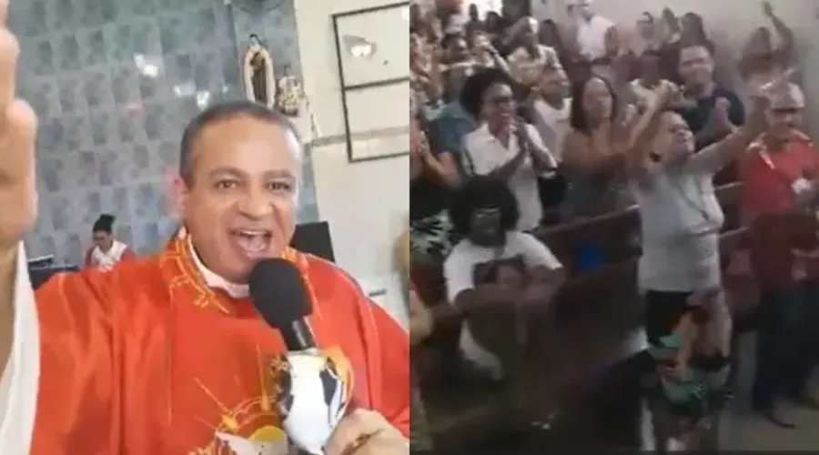O padre Atanael puxou um coral com todo o público da igreja