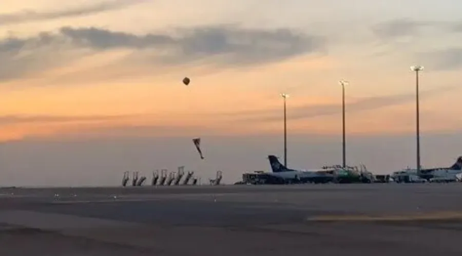 Balão caiu e pegou fogo, mas não interferiu na operação do aeroporto