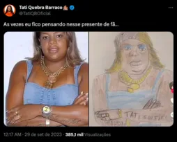 Imagem ilustrativa da imagem Tati Quebra Barraco faz reflexão ao mostrar presente de fã