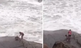 Imagem ilustrativa da imagem Turistas são arrastados por ondas durante selfie no Rio; vídeo