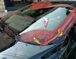 Imagem ilustrativa da imagem PM tem carro sujo de ketchup após estacionar na entrada de garagem