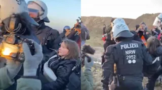 Imagem ilustrativa da imagem Greta Thunberg é detida por policiais durante protesto na Alemanha