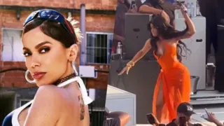 Imagem ilustrativa da imagem Fã atira bebida em Cardi B que joga microfone; Anitta apoia rapper