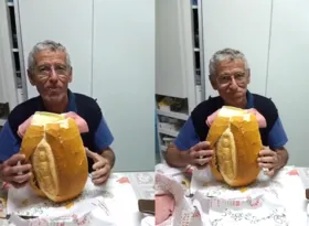 Imagem ilustrativa da imagem Homem viraliza ao comer pão gigante de café da manhã; vídeo