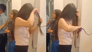 Imagem ilustrativa da imagem Mulher leva prancha e alisa cabelo dentro de metrô; vídeo