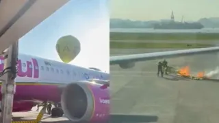 Imagem ilustrativa da imagem Vídeo: balão cai e pega fogo em pista de aeroporto no Rio