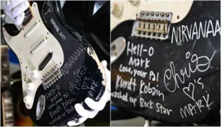 Imagem ilustrativa da imagem Guitarra quebrada por Kurt Cobain é leiloada por R$ 3 milhões