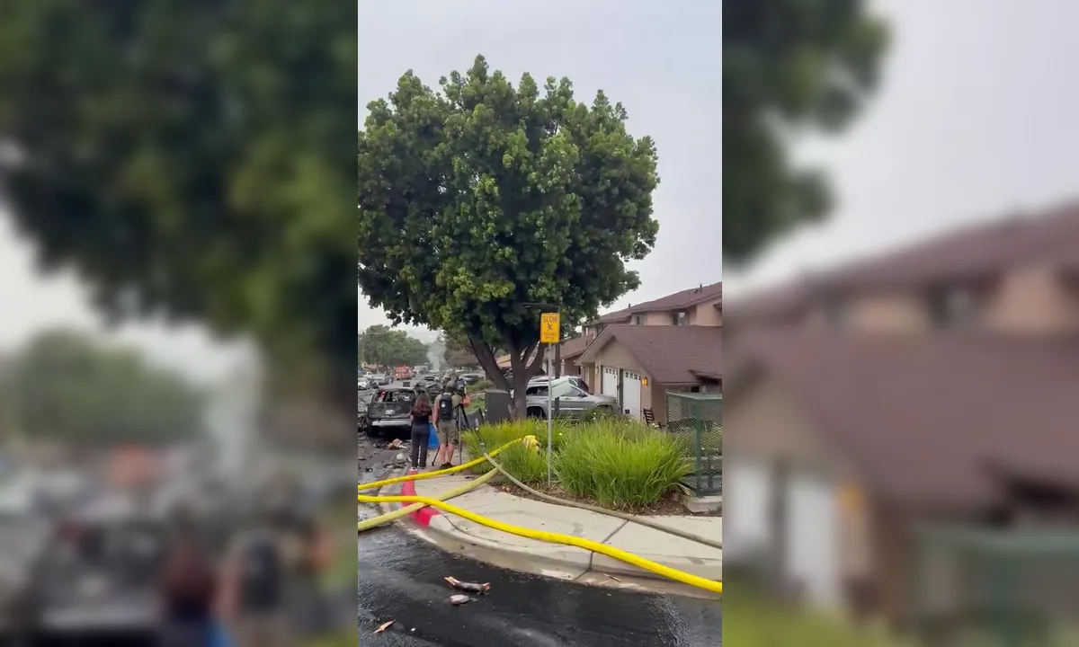 Avião cai, atinge residências e provoca incêndio; vídeo