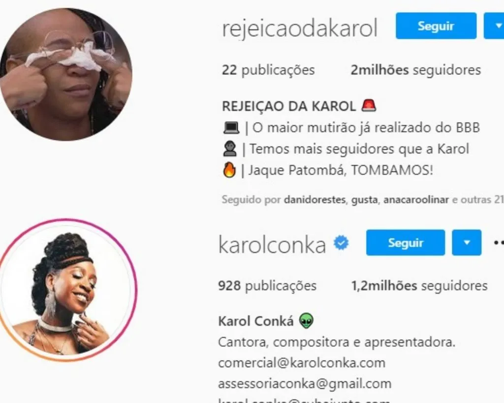 Imagem ilustrativa da imagem Perfil contra Karol Conká tem 2 milhões de seguidores no Instagram