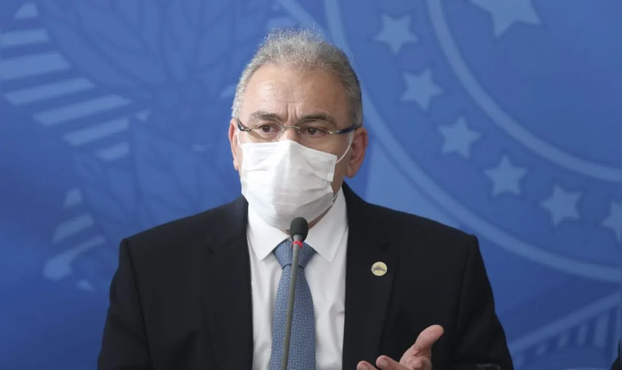 O ministro da Saúde,  Marcelo Queiroga, durante coletiva no Palácio do Planalto