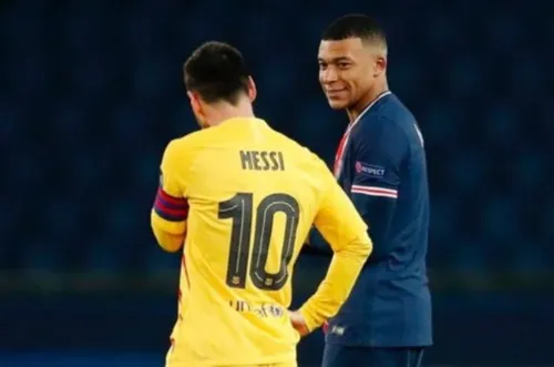 Imagem ilustrativa da imagem Mbappé posta homenagem a Messi depois de eliminá-lo na Champions League