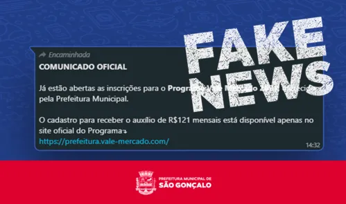 Imagem ilustrativa da imagem Prefeitura de São Gonçalo desmente fake news sobre auxílio