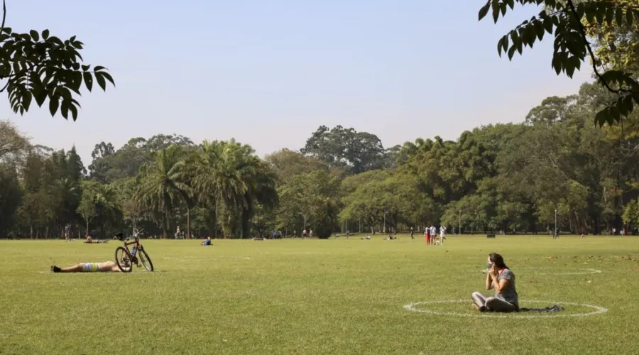 Lazer no Parque do Ibirapuera após a flexibilização do isolamento social durante a pandemia de covid-19.