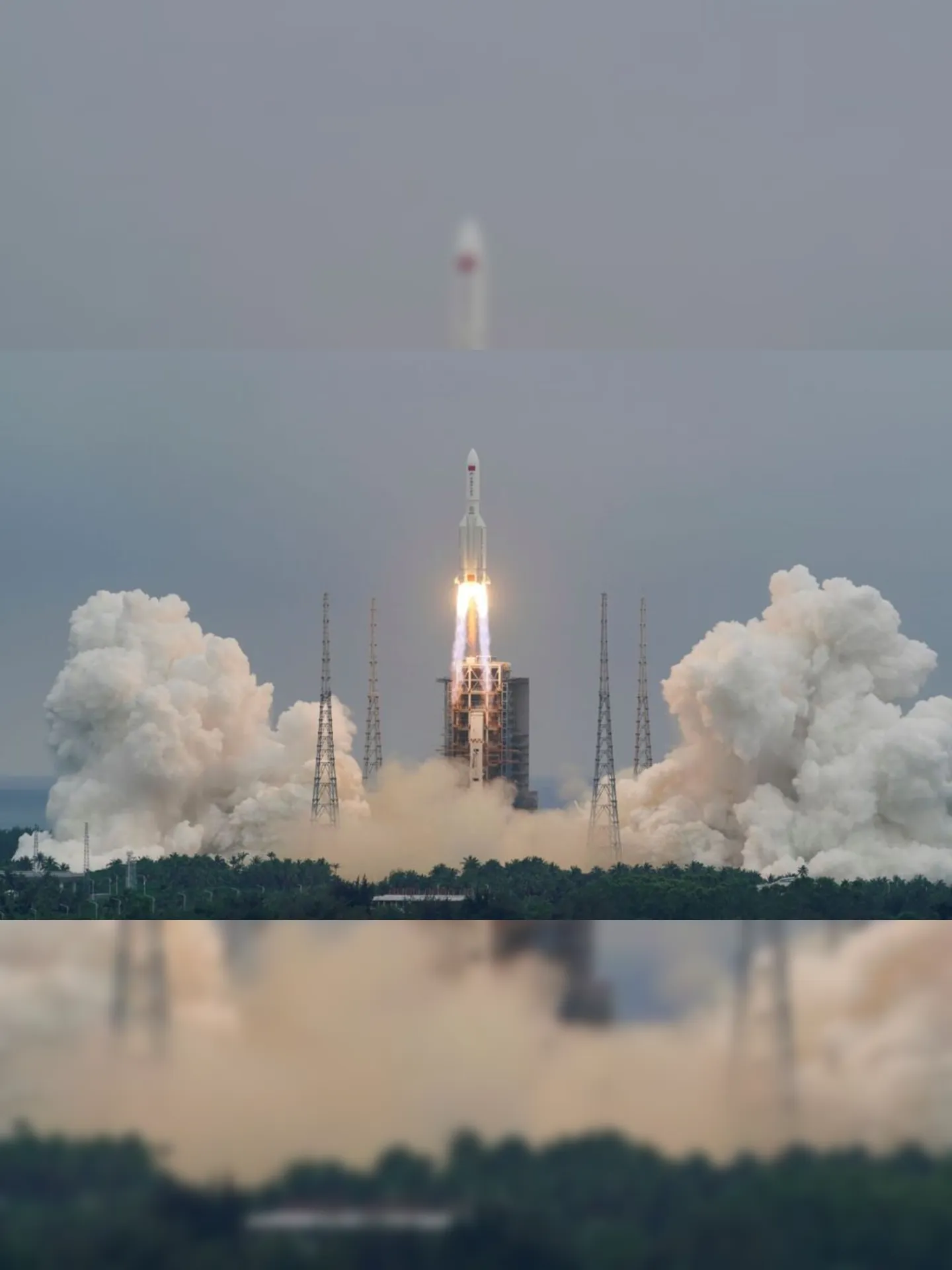 The Long March-5B Y2 rocket, carrying the core module of China's space station Tianhe, takes off from Wenchang Space Launch Center in Hainan province, China April 29, 2021. China Daily via REUTERS  ATTENTION EDITORS - THIS IMAGE WAS PROVIDED BY A THIRD PARTY. CHINA OUT.