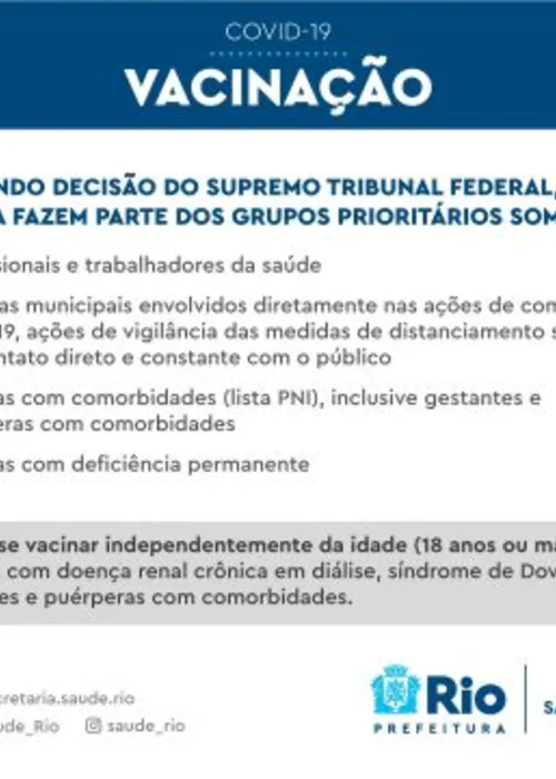 Imagem ilustrativa da imagem Suspensa vacinação contra a Covid-19 para categorias profissionais no Rio