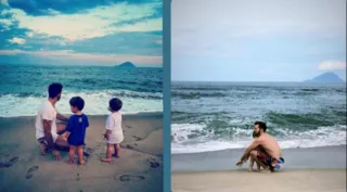 Imagem ilustrativa da imagem Filhos do ator Paulo Gustavo veem o mar pela primeira vez