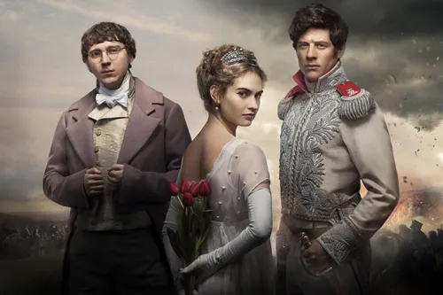 Picture shows: (L-R) Pierre Bezukhov (PAUL DANO),  Natasha Rostov (LILY JAMES) and Prince Andrei (JAMES NORTON)